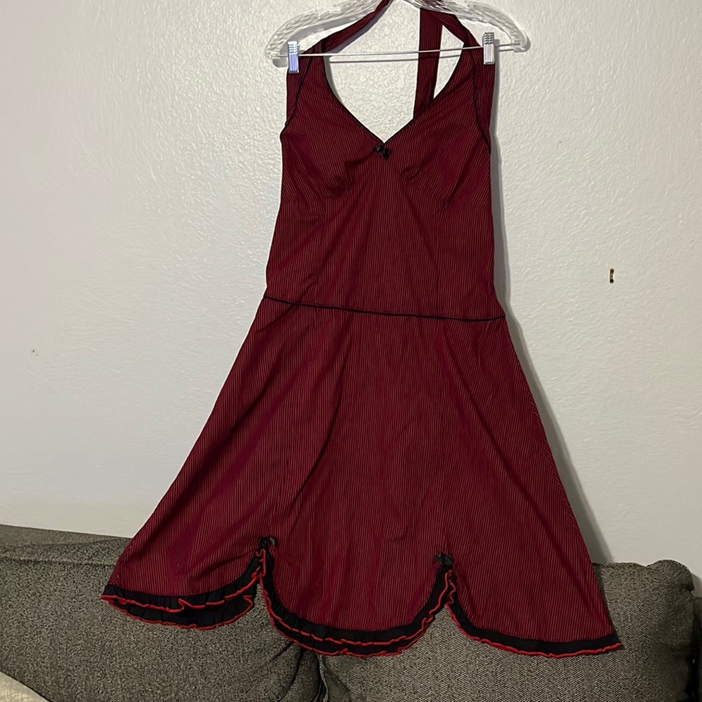 Goth / Rockabilly Halter Dress - Red and Black Stripes - XL